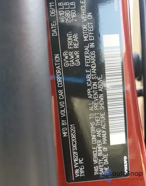 2012 Volvo S60 T5 из США, поврежденный, VIN YV1622FSXC2085201